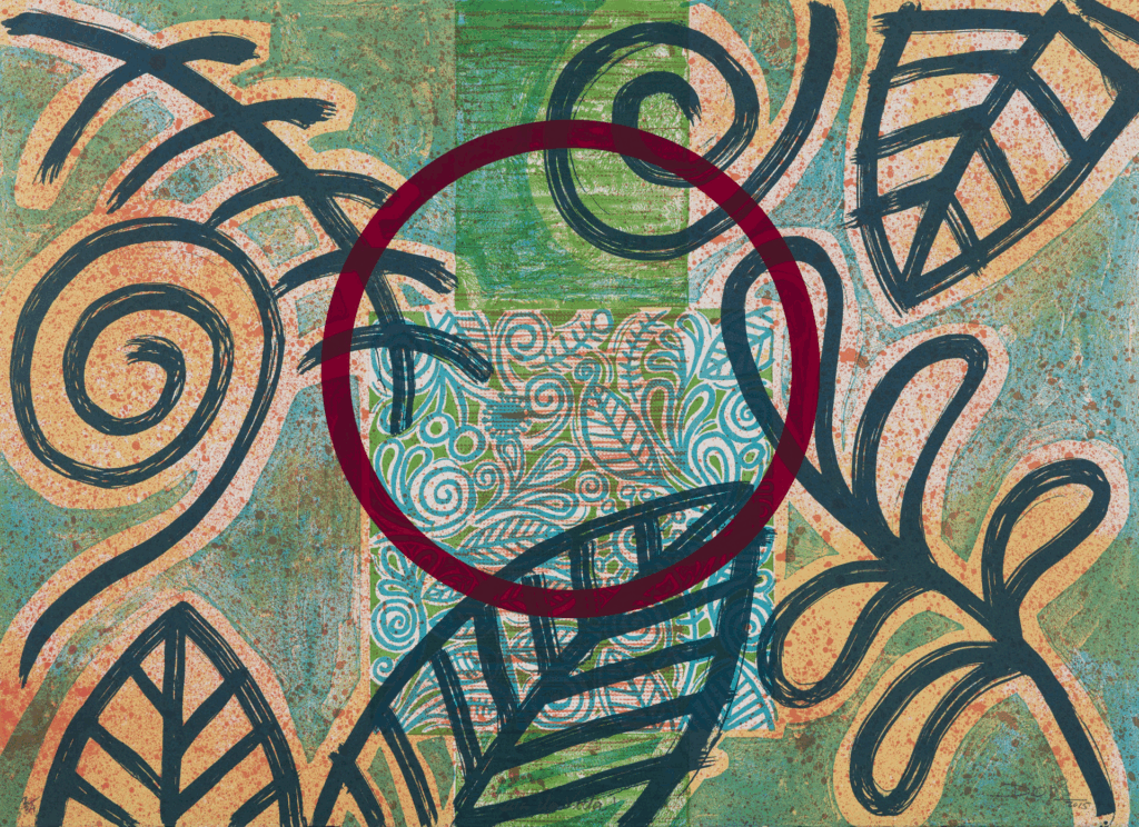 Doris Nogueira-Rogers, Lua de Vida, 2015, Offset lithograph/screenprint, 21 ½ x 30 inches, Edition of 34